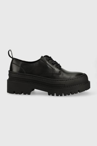 Кожени половинки обувки Tommy Jeans Foxing Leather Shoe в черно с платформа