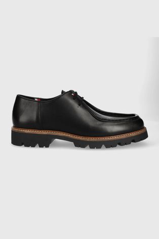 Δερμάτινα κλειστά παπούτσια Tommy Hilfiger Fashion Wallabee Shoe χρώμα: μαύρο