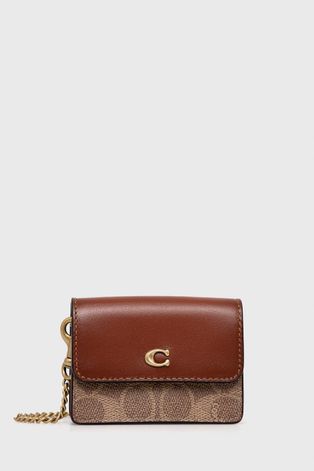 Шкіряний гаманець Coach колір коричневий