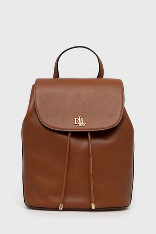Шкіряний рюкзак Lauren Ralph Lauren жіночий колір коричневий малий однотонний