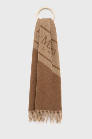 Max Mara Leisure szal wełniany kolor brązowy z nadrukiem