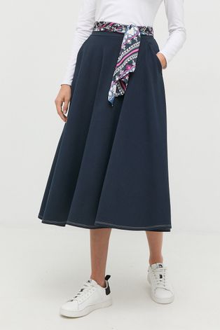 Pamučna suknja MAX&Co. boja: tamno plava, midi, širi se prema dolje