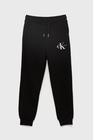 Calvin Klein Jeans spodnie dresowe bawełniane dziecięce kolor czarny z aplikacją
