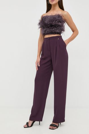 Kalhoty Patrizia Pepe dámské, fialová barva, široké, high waist