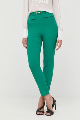 Elisabetta Franchi spodnie damskie kolor zielony fason cygaretki high waist