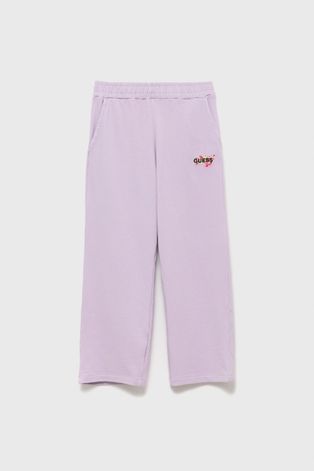 Детски спортен панталон Guess в лилаво с изчистен дизайн