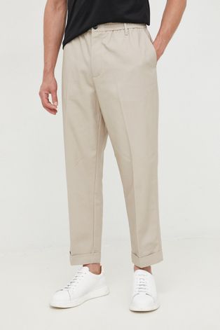 Emporio Armani spodnie męskie kolor beżowy proste