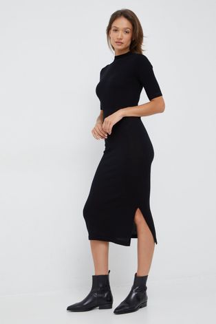 Calvin Klein gyapjú ruha fekete, maxi, egyenes