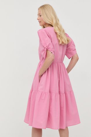 Pamučna haljina Gestuz boja: ružičasta, mini, širi se prema dolje