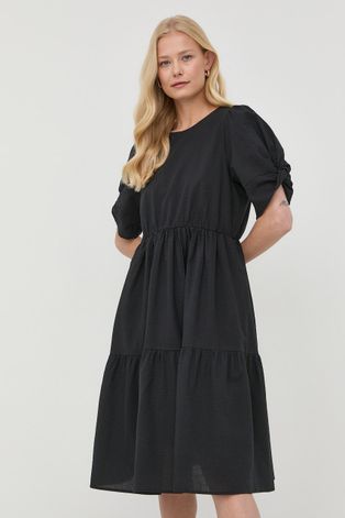 Pamučna haljina Gestuz boja: crna, mini, širi se prema dolje