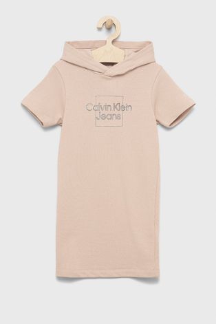 Calvin Klein Jeans gyerek pamutruha rózsaszín, mini, egyenes
