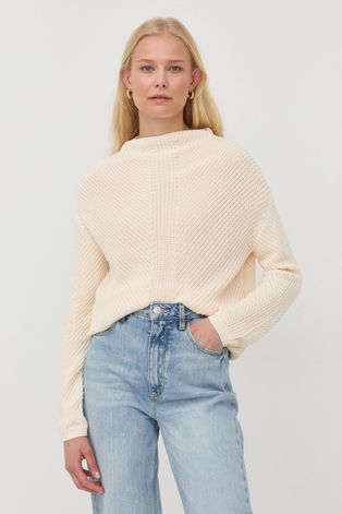Guess sweter damski kolor beżowy lekki z półgolfem