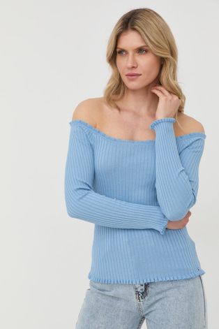 Пуловер с коприна Guess дамски от лека материя