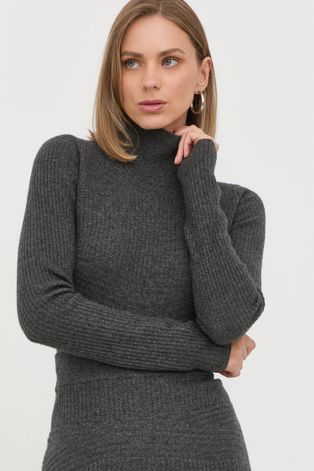 Trussardi sweter wełniany damski kolor szary lekki z golfem