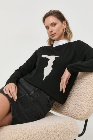 Trussardi sweter z domieszką wełny damski kolor czarny lekki