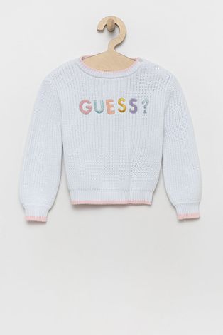 Детски памучен пуловер Guess в бяло от топла материя