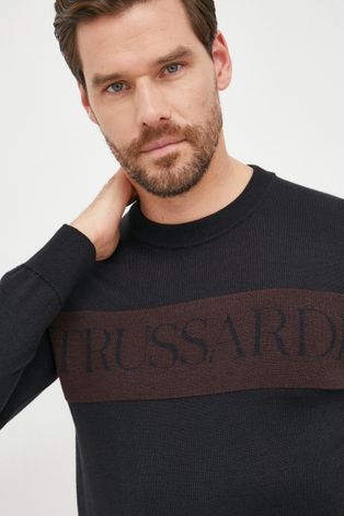 Trussardi sweter wełniany męski kolor czarny lekki