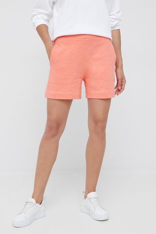 Хлопковые шорты Tommy Hilfiger женские цвет оранжевый однотонные высокая посадка