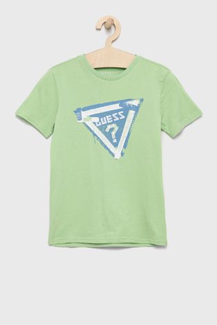 Guess t-shirt bawełniany dziecięcy kolor zielony z nadrukiem