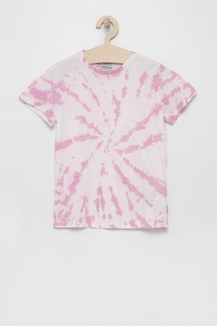 Guess t-shirt bawełniany dziecięcy kolor różowy wzorzysty