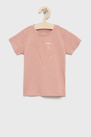 Guess t-shirt bawełniany dziecięcy kolor różowy z nadrukiem