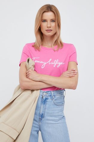 Хлопковая футболка Tommy Hilfiger цвет розовый