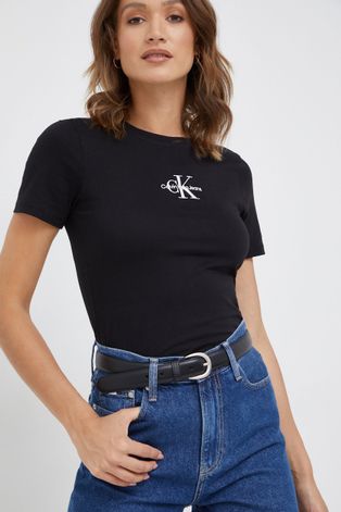 Хлопковая футболка Calvin Klein Jeans цвет чёрный