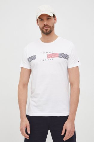 Бавовняна футболка Tommy Hilfiger колір білий з принтом
