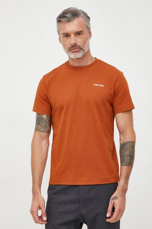 Βαμβακερό μπλουζάκι Calvin Klein χρώμα: καφέ