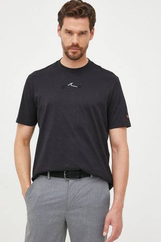 Paul&Shark t-shirt bawełniany kolor czarny z aplikacją