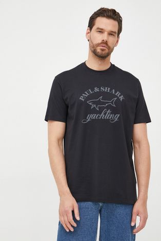 Paul&Shark t-shirt bawełniany kolor czarny z nadrukiem