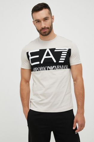 EA7 Emporio Armani t-shirt bawełniany kolor beżowy z nadrukiem