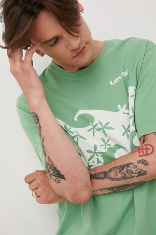 Бавовняна футболка Levi's колір зелений з принтом