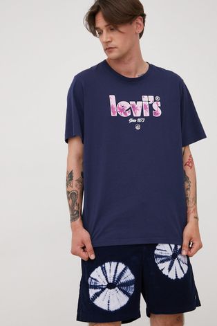 Бавовняна футболка Levi's колір синій з принтом