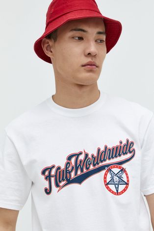 HUF t-shirt bawełniany x Trasher kolor biały z nadrukiem