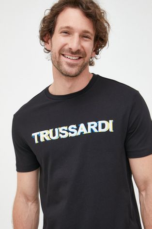 Trussardi t-shirt bawełniany kolor czarny z nadrukiem