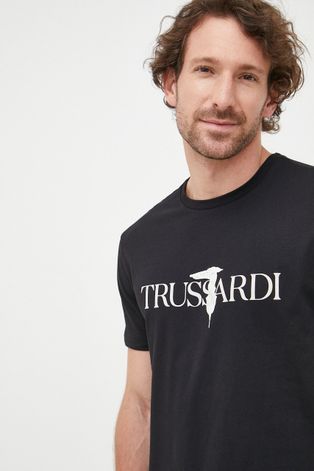 Pamučna majica Trussardi boja: crna, s tiskom