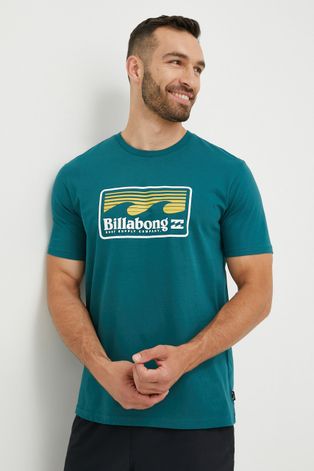 Бавовняна футболка Billabong колір зелений з принтом