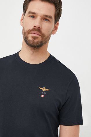 Pamučna majica Aeronautica Militare boja: tamno plava, jednobojni model