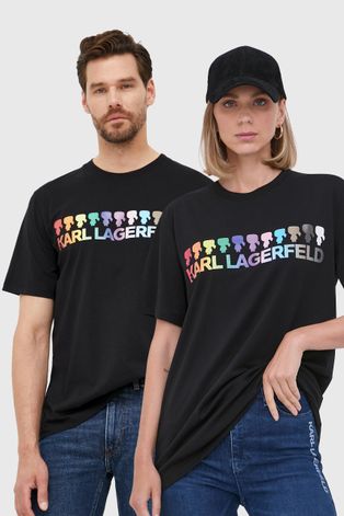 Хлопковая футболка Karl Lagerfeld цвет чёрный с принтом