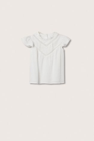 Детска памучна блуза Mango Kids в бяло с изчистен дизайн