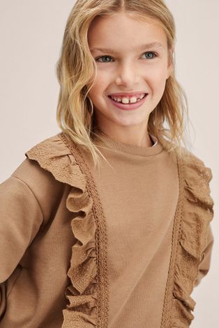Mango Kids bluza bawełniana dziecięca kolor brązowy gładka