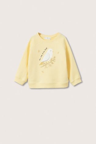 Mango Kids bluza bawełniana dziecięca kolor żółty z aplikacją