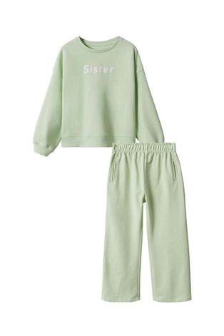 Mango Kids bluza bawełniana dziecięca Sisterpk kolor zielony z nadrukiem