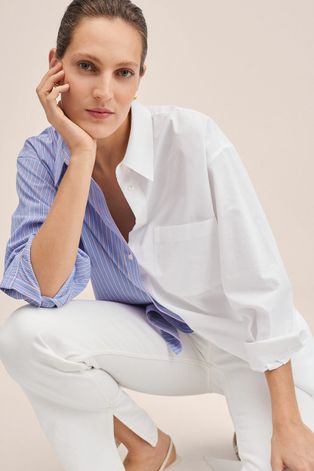 Bavlněné tričko Mango Mixta dámská, bílá barva, relaxed, s klasickým límcem