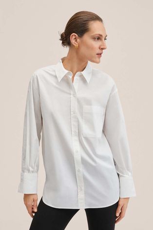 Bavlněné tričko Mango Juanes dámská, bílá barva, relaxed, s klasickým límcem