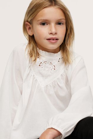 Дитяча бавовняна блузка Mango Kids колір білий