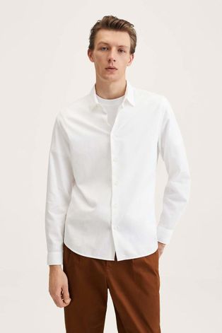 Košeľa Mango Man pánska, biela farba, slim, s klasickým golierom