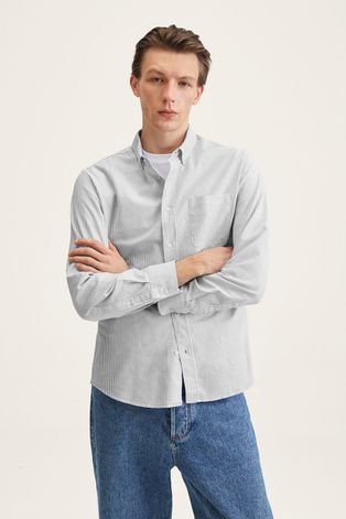 Памучна риза Mango Man мъжка със стандартна кройка с яка с копче