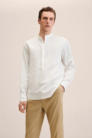 Риза Mango Man Bolar мъжка в бяло със стандартна кройка с права яка